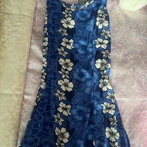 Ingear Blue and white Hawaiian floral print mini dress